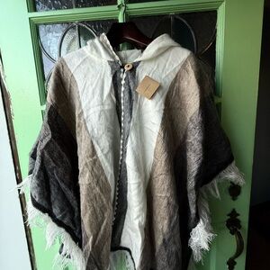 Amerinkas Alpaca Hooded Poncho with Button Detail
